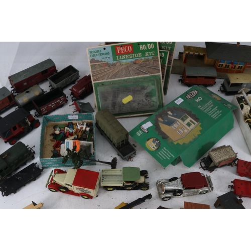 530 - Carton of railway stock, buildings accessories and some die cast