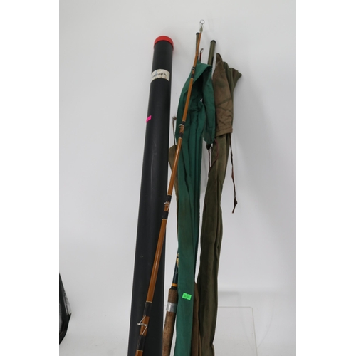 207 - The Wallis made by Hardy vintage bamboo rod in a worn canvas case together with Intrepid rod, ERC Sa... 