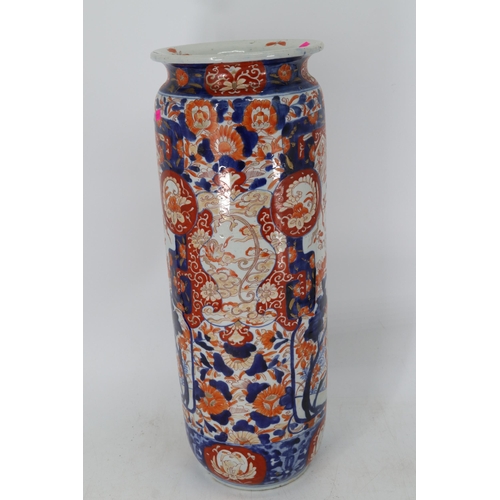 35 - Imari tall vase measuring approx. 61cm with decoration to inner rim note slight damage to base.