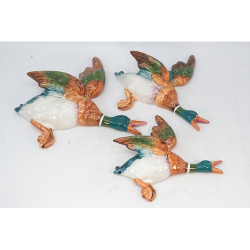 30 - Beswick ceramic set of three wall Ducks. 596-0 596-1 596-2 (largest one measures approx. 30cm)