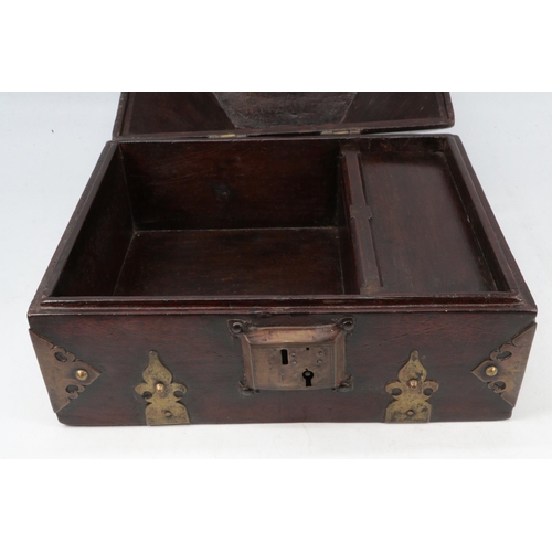 93 - Indian wooden jewellery box with brass binding, no key but open