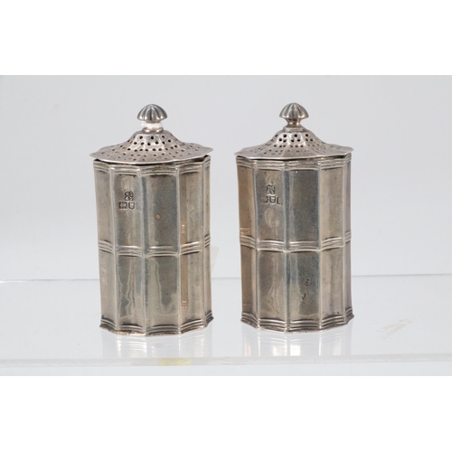 11 - Pair of silver pepperpots - unusual style, London 1910 W. Bruford and Son