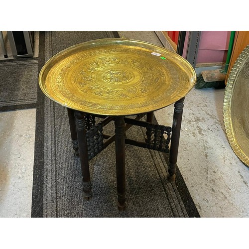 494 - Brass topped tiffin table together with a smiliar brass tray