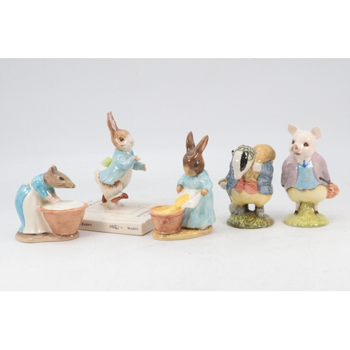 105 - Five Beswick Beatrix Potter figures to include Anna Maria, Pigling Bland, Tommy Brock (examine), Cec... 