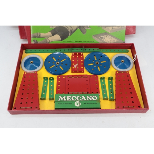 111 - Meccano set 3 together with 3a and 5a accessory sets. Boxed.