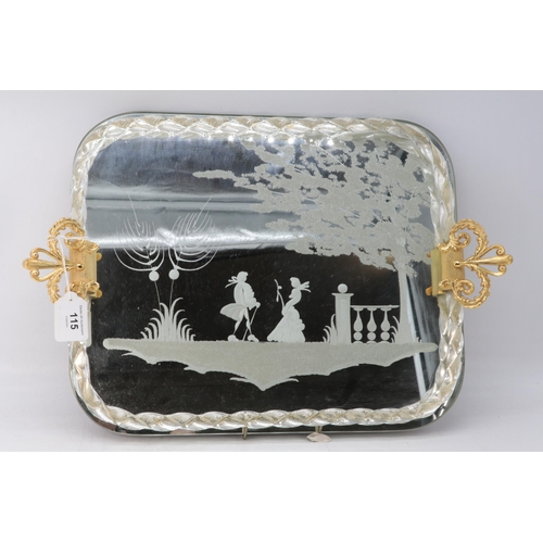 115 - Murano decoratively etched tray with certificate, measures approx. 40.5cm x 33cm