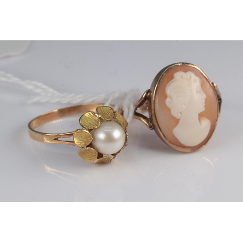 178 - A 9ct gold cameo ring together with an 18ct gold seed pearl ring (approx. 5.6g)