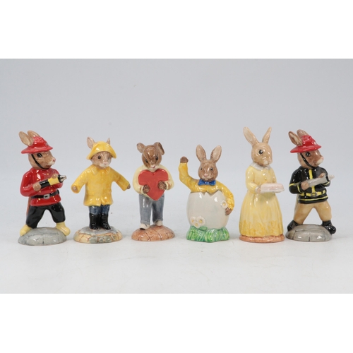 64 - Six Royal Doulton Bunnykins to include 60th Anniversary DB137, Sweet Heart DB130, Easter Greetings D... 