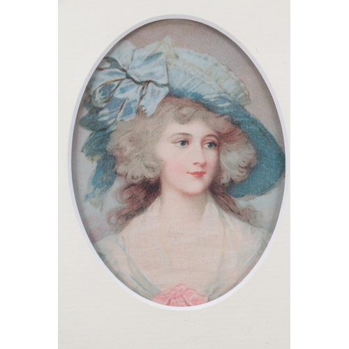 73 - Decorative hand painted frame with oval watercolour portrait miniature of a lady (picture visible me... 