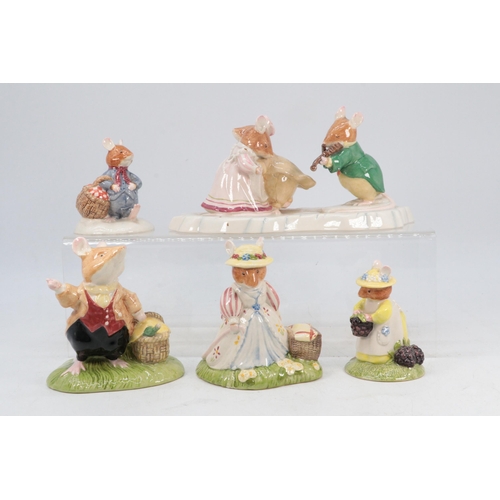 81 - Five Royal Doulton Brambly Hedge figures to include Lord Woodmouse DBH31, The Ice Ball tableau DBH 3... 