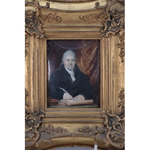 86 - Antique miniature portrait on Ivory in gilt frame together with two miniature watercolour portraits ... 