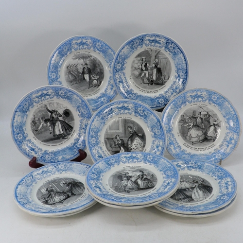 392 - Good selection of Antique French, pratt ware style plates depicting varied scenes.