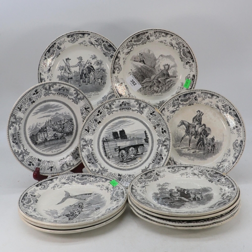 392 - Good selection of Antique French, pratt ware style plates depicting varied scenes.