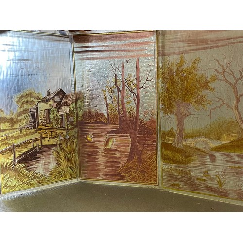 489 - Three handpainted glass panels (measures approx. 43cm x 25.5cm)