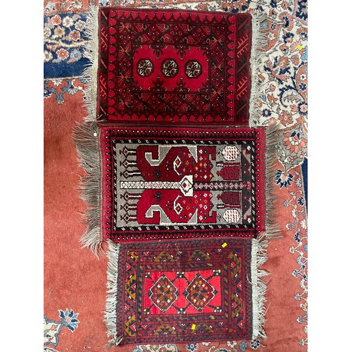 496 - Three Persian style small floor rugs, and three prayer mats