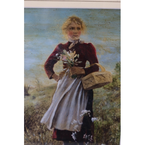 74 - Framed picture of a lady gathering grasses