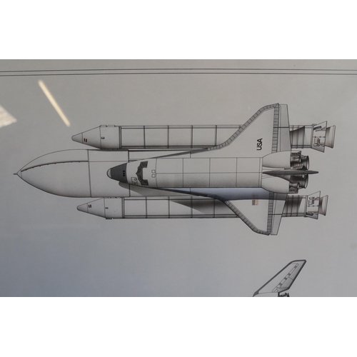 139 - Large framed cut away of the Nasa space Shuttle, it has been measured, drawn and Air brushed by Keit... 