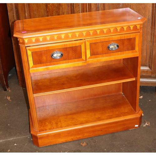 210 - Low reproduction yew wood two drawer unit measures approx. 76cm w x 29cm d x 78cm h