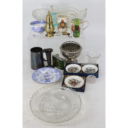 238 - Mixed carton of ceramics and glass to include small amount of crystal together with scales and clock... 