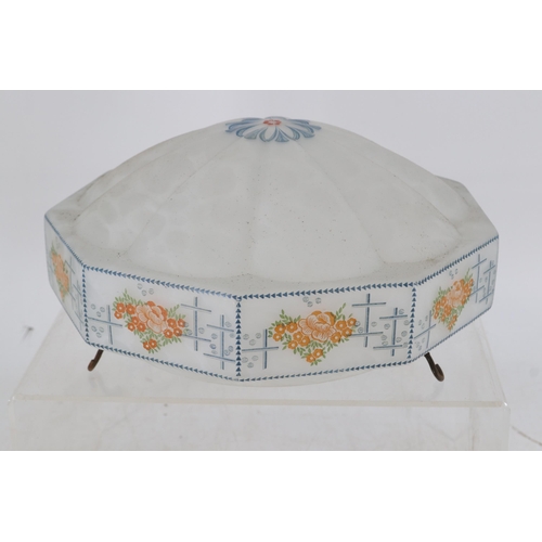 371 - A glass shade with printed floral design (no chains) (measures approx. 34cm diameter)