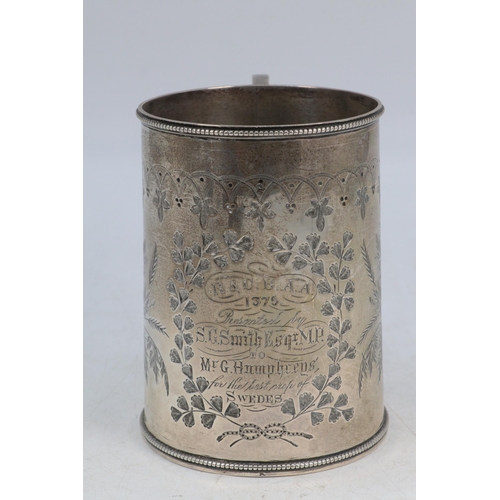 13 - A silver hallmarked tankard with presentation engraving (approx. weight 250g)