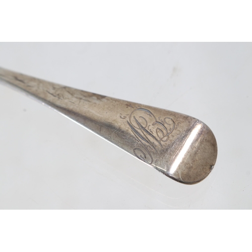 34 - Georgian silver hallmarked spoon with monogram to handle (approx weight. 55g)