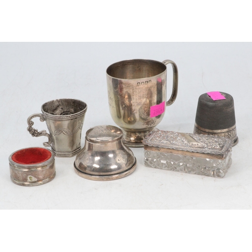 38 - A silver hallmarked Chester ink well, together with a silver lidded glass trinket pot, plated Christ... 