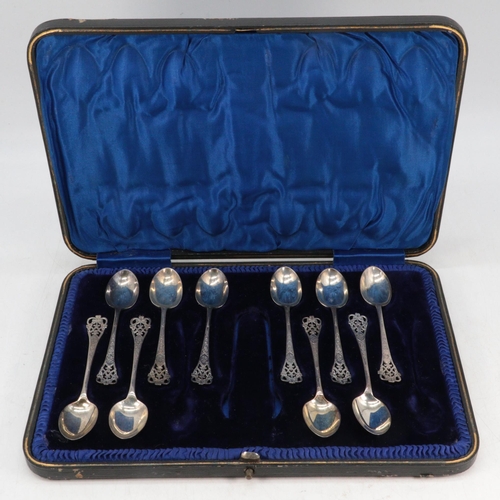 41 - Cased 10 silver hallmarked decorative teaspoons with cloverleaf design, originally would have had tw... 