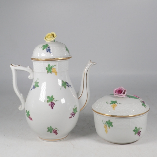 63 - A Herend porcelain coffee pot (approx. 21cm tall) together with a matching lidded sugar bowl both de... 