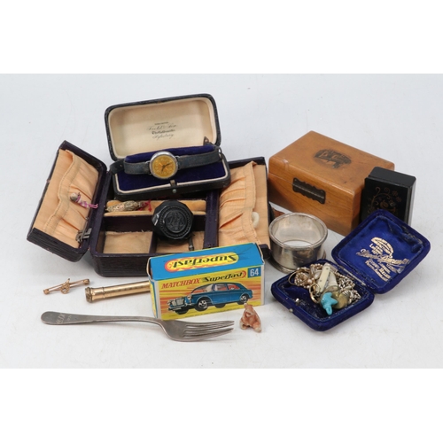 80 - A selections of curios to include Mauchlin ware box, boxed matchbox super fast MG1100, etc