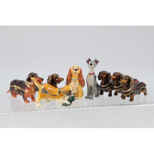 93 - A selection of decorative metal trinket boxes in the form of animals to include Dachshunds, Trusty a... 