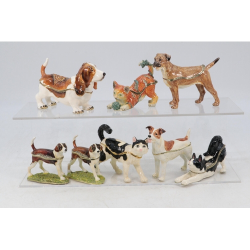 95 - A selection of decorative metal trinkets pots in the form of cats and dogs