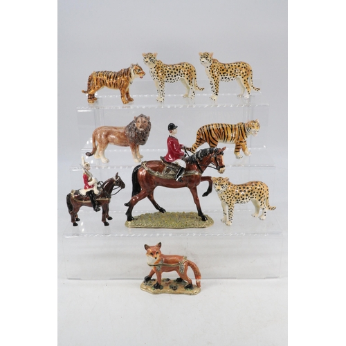 96 - A selection of metal trinket pots in the form of Large Huntsman, Fox and mounted lifeguard, tiger an... 