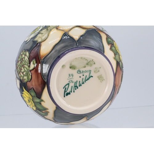 113 - Moorcroft limited edition Floral vase signed P. Hilditch 39/50, approx. 11cm high, fully marked unde... 