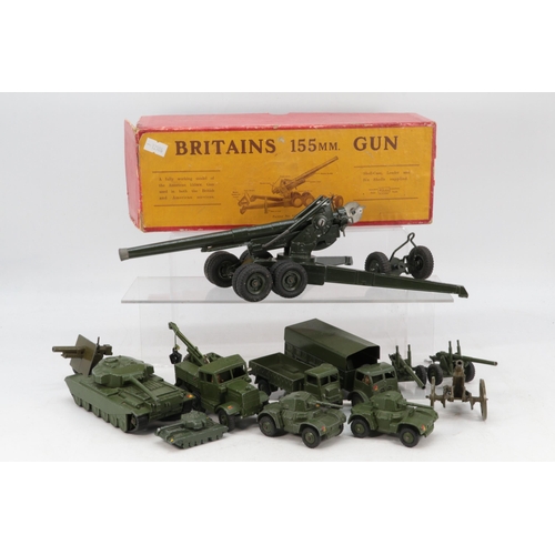 161 - Boxed Britain's 155mm Gun together with some vintage Dinky army vehicles etc