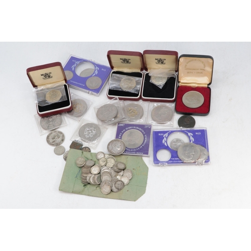 165 - Selection of commemorative coins, crowns together with a quantity of silver threepenny pieces  noted... 