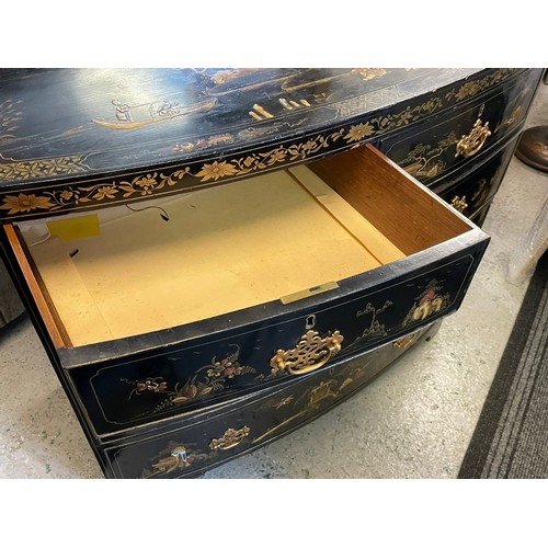 462 - Vintage oriental chinoiserie lacquered 2 over 3 chest of drawers measures approx. 105cm x 52cm deep ... 