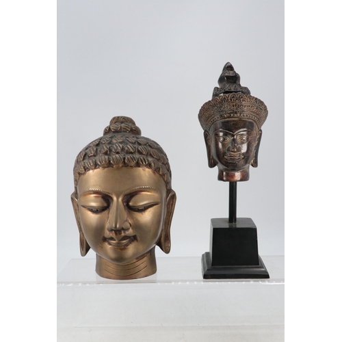 118 - Brass Buddha head and similar on stand