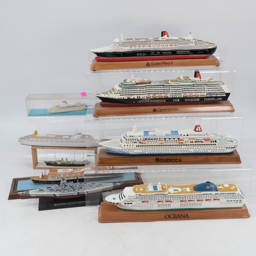 153 - Four Ocean Liners on plinth bases to include Oceana, Boudicca, Queen Mary II and Queen Victoria toge... 