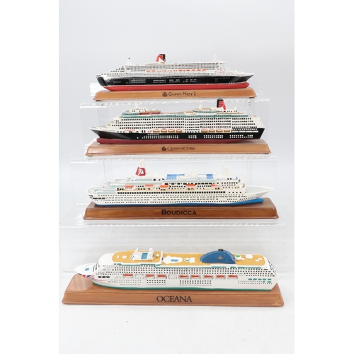 153 - Four Ocean Liners on plinth bases to include Oceana, Boudicca, Queen Mary II and Queen Victoria toge... 