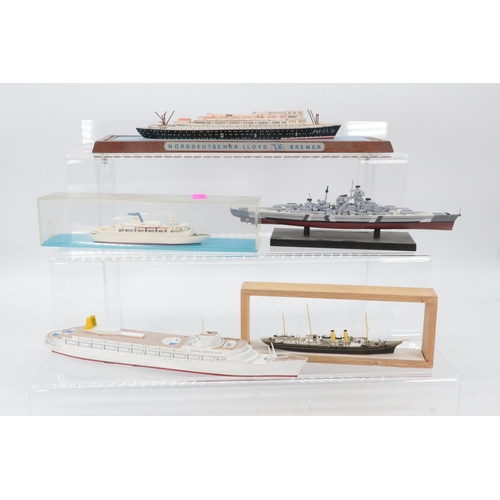 153 - Four Ocean Liners on plinth bases to include Oceana, Boudicca, Queen Mary II and Queen Victoria toge... 