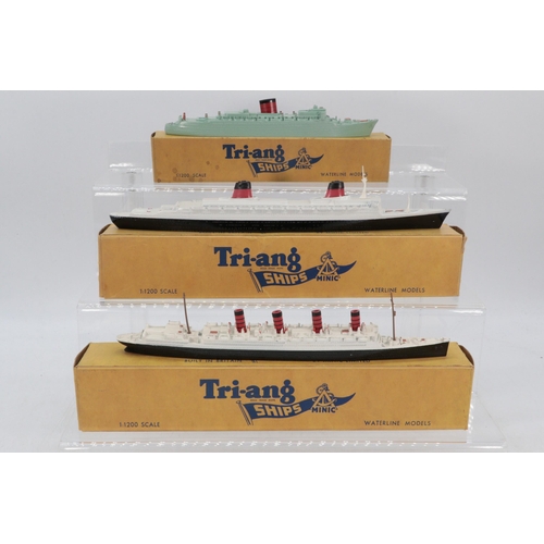 155 - Five boxed Triang Minic 1:1200 scale ocean liners to include Aquitania, SS France, HMS Queen Elizabe... 