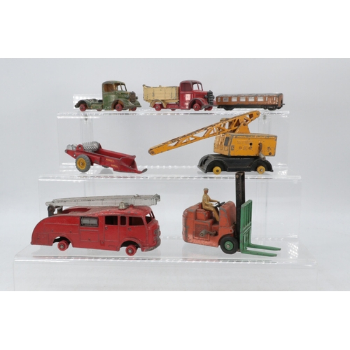 157 - Selection of vintage diecast toys to include Dinky fire engine, fork lift, Bedford etc