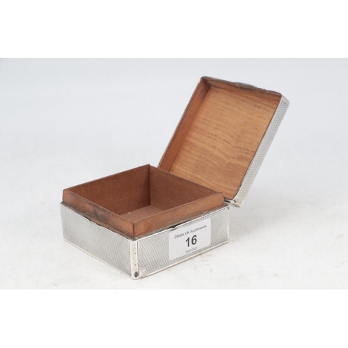 16 - A square silver hallmarked cedar lined box (approx. total weight 230g)