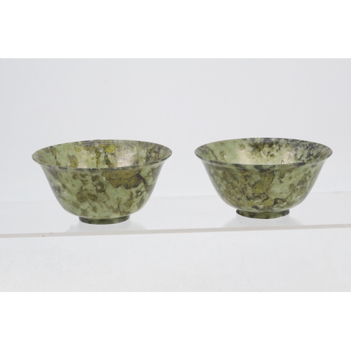 55 - Two spinach Jade bowls (one is approx. 10cm diameter x 4.8cm height)  and the is approx. 9.7 diamete... 