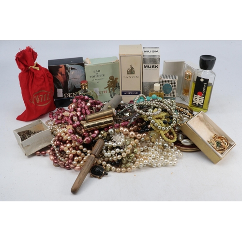 130A - A selection of costume jewellery, vintage perfume (unchecked for quantity) etc