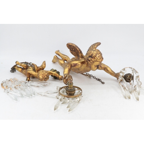 328 - Two gilt flying cherub ceiling lights