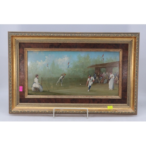 464 - Pair of Continental School 20th Century oil on copper pictures both depicting tennis matches signed ... 