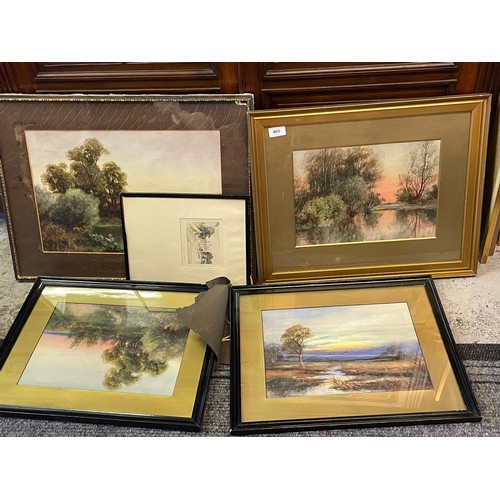 465 - A selection of framed pictures to include watercolours etc