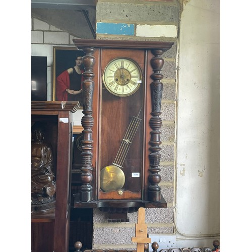 649 - Austrian walnut cased wall clock and glazed pendulum door